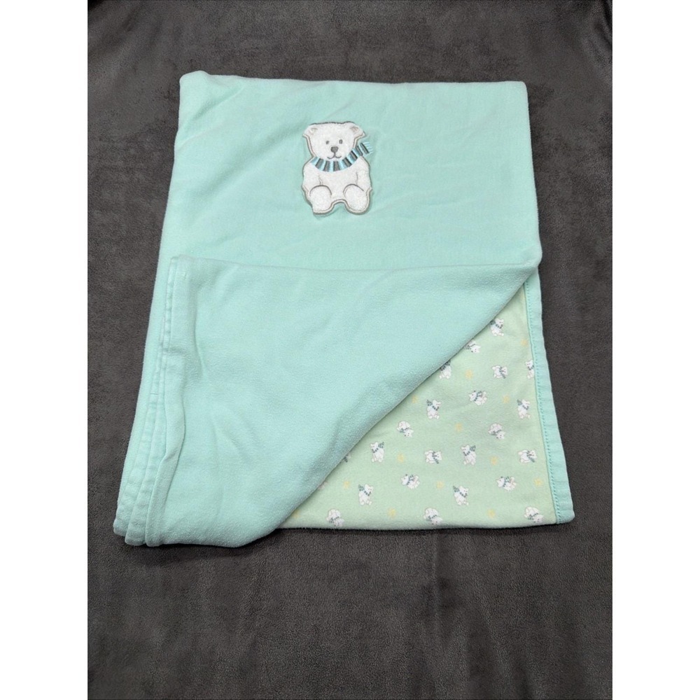 Vintage 1998 Gymboree Baby Lovey Mint Green Blanket White Polar Bear With Scarf